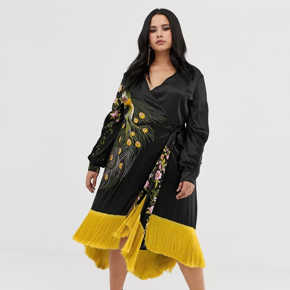 ISO ASOS  Curve  Peacock Kimono Wrap Dress